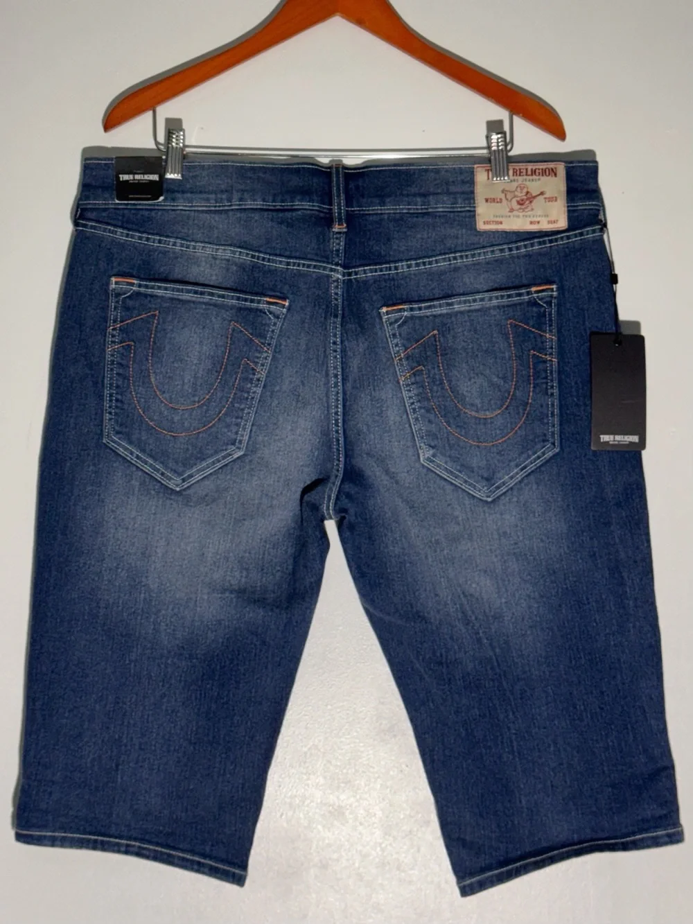 NEW True Religion Ricky Single Needle Rolled Cuff Shorts Medium Blue Quartz 38